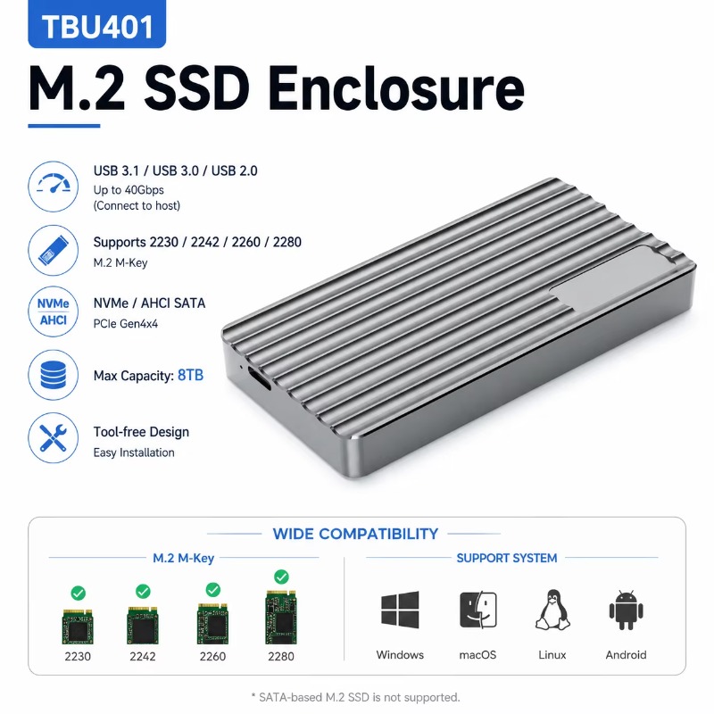 กล่องใส่ M.2 NVMe SSD อลูมิเนี - Usb4 40Gbps External Ssd 8Tb บทวิจารณ์และราคา